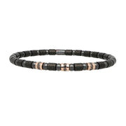 DEMEGLIO Men's Carbon Fiber, Ceramic and 18K Rose Gold and Black Diamond Station Stretchable Bracelet